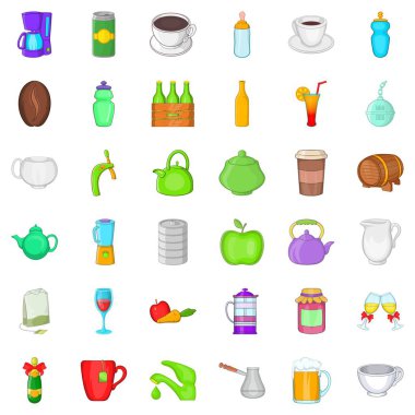 Farklı içecekler Icons set, karikatür tarzı