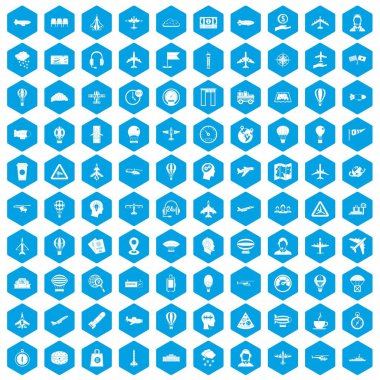 100 Havacılık simgeleri mavi ayarla