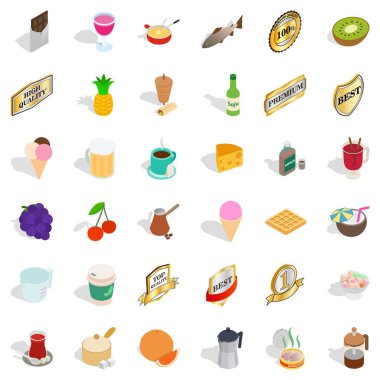 Farklı içecek Icons set. Beyaz arka plan üzerinde izole web için 36 farklı içecek vektör simgeler izometrik stili