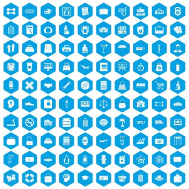 100 çanta simgeleri mavi ayarla