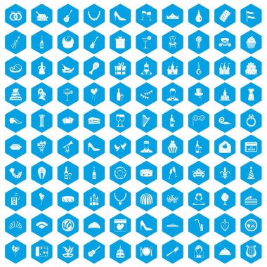 100 ziyafet simgeleri mavi ayarla