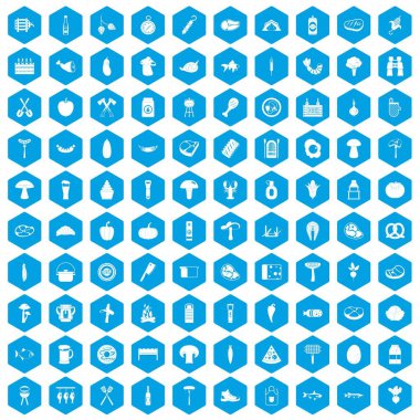 100 Barbekü simgeleri mavi ayarla