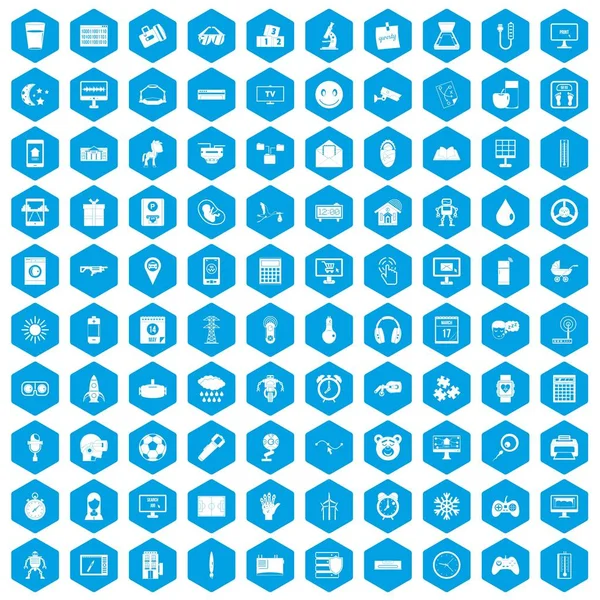 100 iconos de la aplicación conjunto azul — Vector de stock