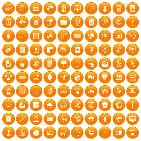 100 iconos de telecomunicación naranja — Vector de stock