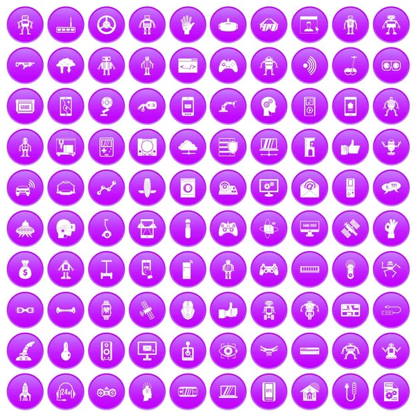 100 icônes robot ensemble violet — Image vectorielle