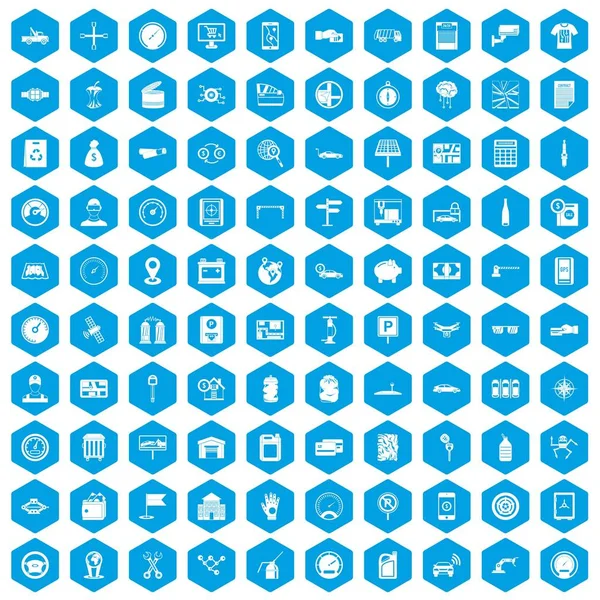 100 iconos de reparación de automóviles conjunto azul — Vector de stock