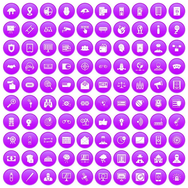100 Sicherheitssymbole lila gesetzt — Stockvektor