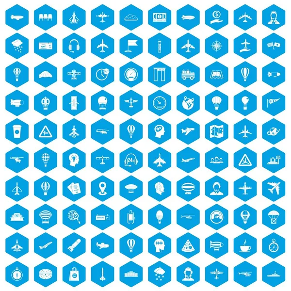 100 letectví ikony set modrá — Stockový vektor