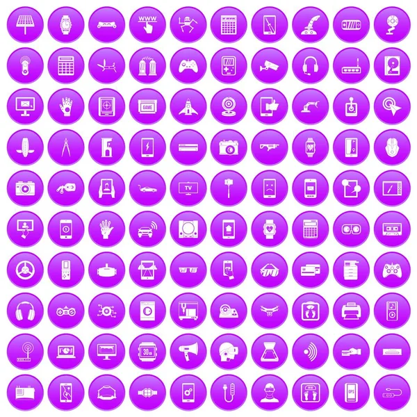 100 icônes de réglage ensemble violet — Image vectorielle