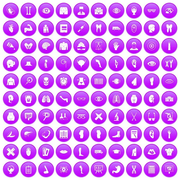 100 anatomie iconen set paars — Stockvector