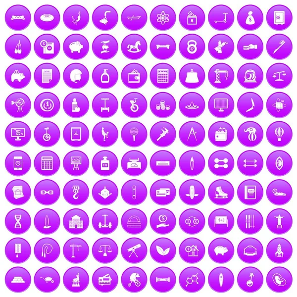 100 icônes d'équilibre ensemble violet — Image vectorielle