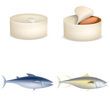 Ton balığı bifteği Icons set, gerçekçi olabilir