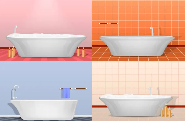Ensemble de maquettes intérieures de baignoire, style réaliste — Image vectorielle