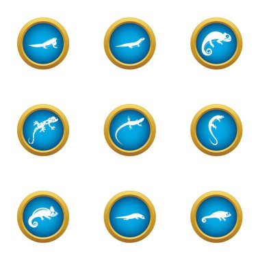 Viviparous kertenkele Icons set, düz stil
