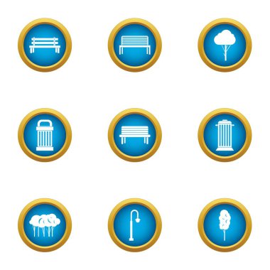 Tezgah parti Icons set, düz stil