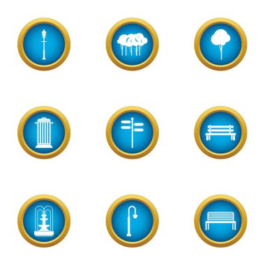 Park tezgah Icons set, düz stil