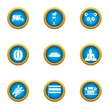 Asya Icons set, düz stil