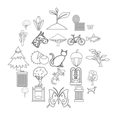 Temiz hava Icons set, anahat stili