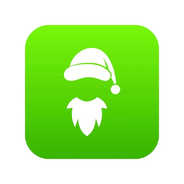 Keps med pompon av Santa Claus och skägg ikonen digital green — Stock vektor