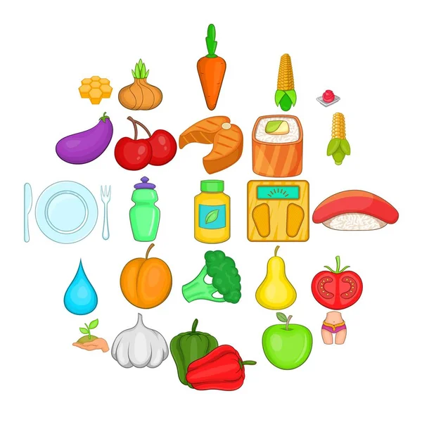Varor dietiska ikoner set, tecknad stil — Stock vektor