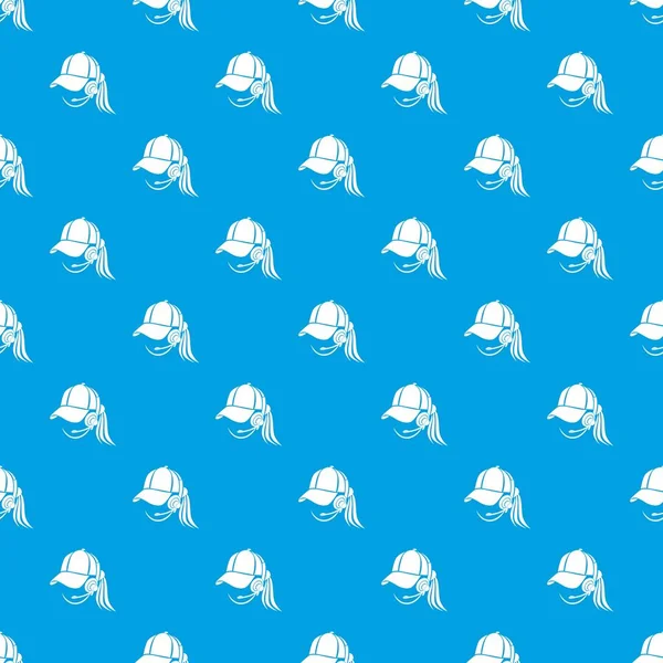 Kadın danışman kulaklık desen vektör kesintisiz mavi