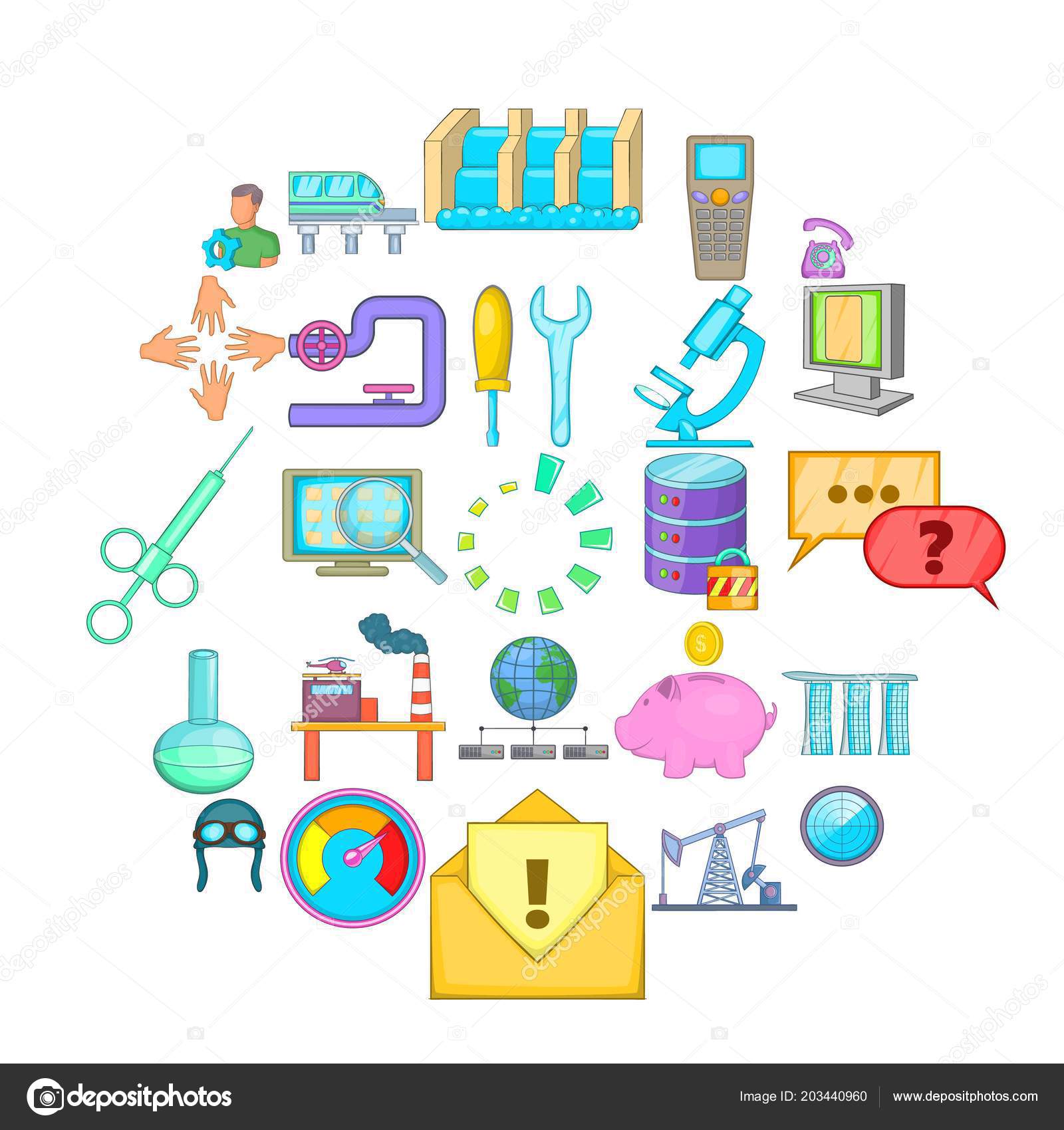 Conjunto de iconos de economía, estilo de dibujos animados — Vector de