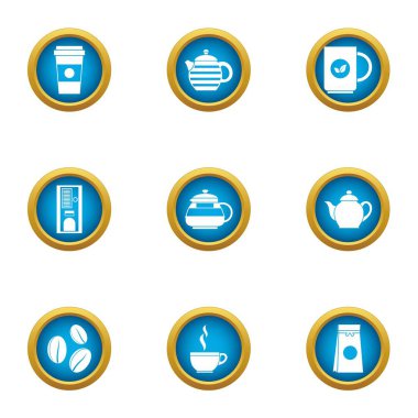 Kahve iş Icons set, düz stil