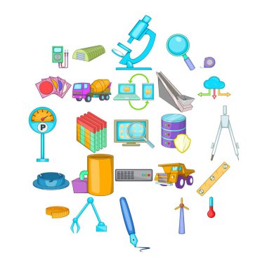 Icons set mühendislik, karikatür tarzı