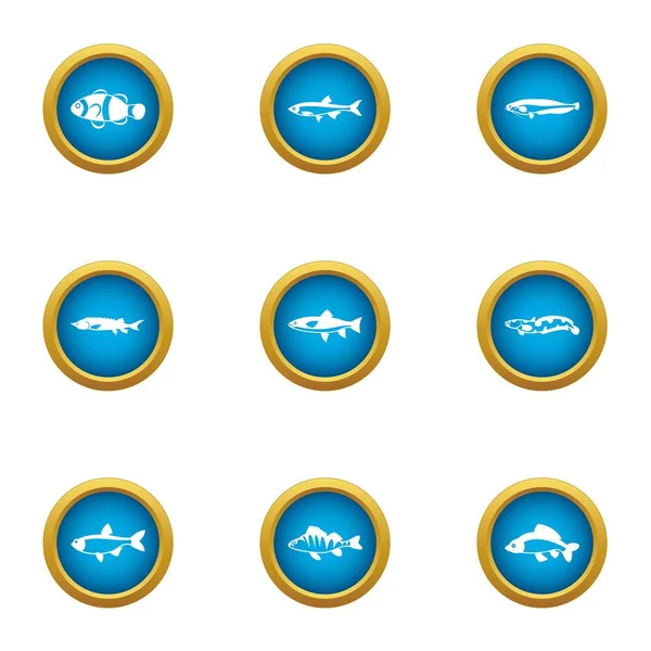 Balık Icons set, düz stil yakalamak
