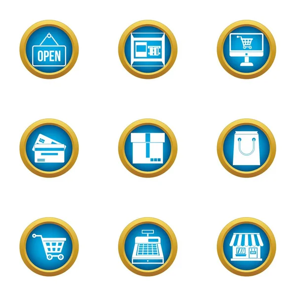 Open shop icons set, flat style — Stock Vector