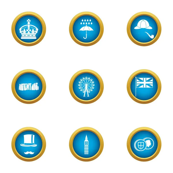 Büyük Britanya Adası Icons set, düz stil