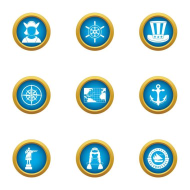 Amerikan yaşam tarzı Icons set, düz stil