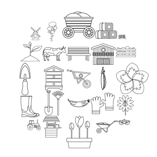 Conjunto de iconos de granja, estilo de contorno — Vector de stock