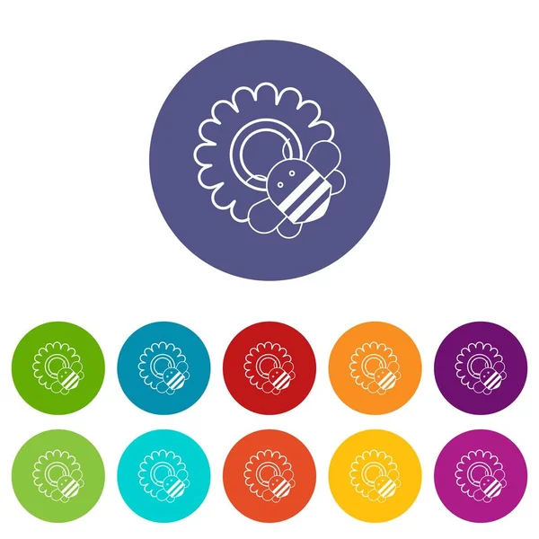 Arı çiçek simgeler vektör renk ayarla