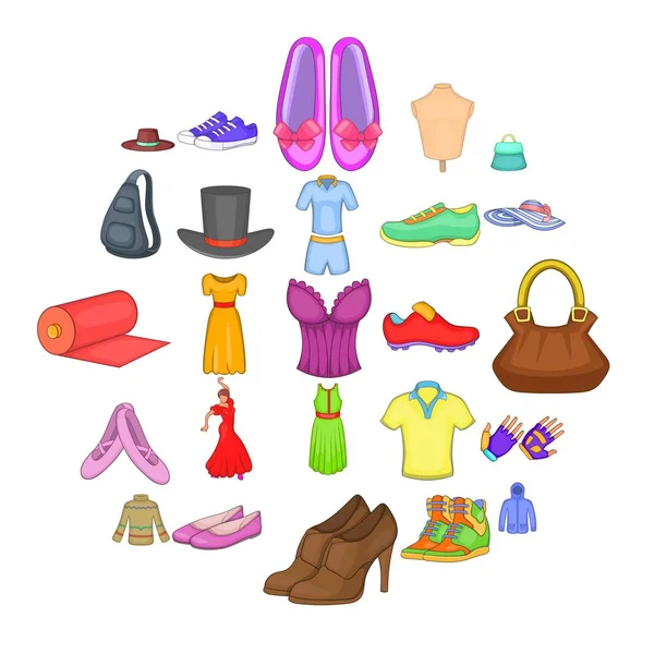 Conjunto de iconos de ropa con estilo, estilo de dibujos animados — Vector de stock