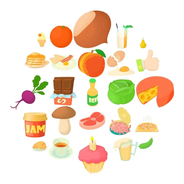 Conjunto de iconos de merienda por la tarde, estilo de dibujos animados — Vector de stock