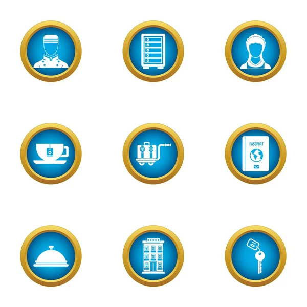 Otel iş ikonları/simgeleri ayarlayın. Düz beyaz arka plan üzerinde izole web için 9 otel iş vektör simge kümesi