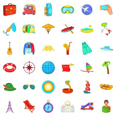 Dünya seyahat Icons set, karikatür tarzı