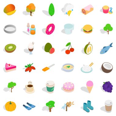 Vegan gıda Icons set, izometrik stili