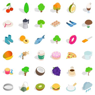 Vejetaryen yemek Icons set, izometrik stili