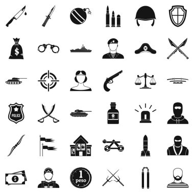 Savaş silah Icons set, basit tarzı