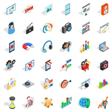 Web işlemi Icons set, izometrik stili