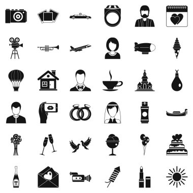 Neşeli düğün Icons set, basit tarzı