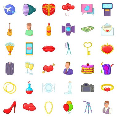 Neşeli düğün Icons set, karikatür tarzı