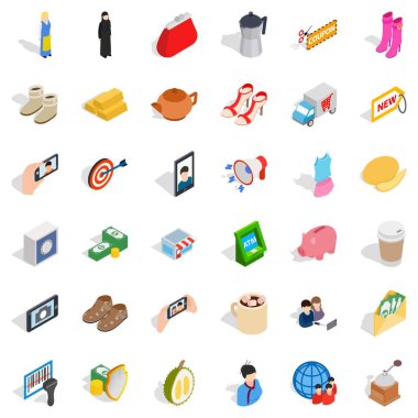 Kadın elbise Icons set, izometrik stili