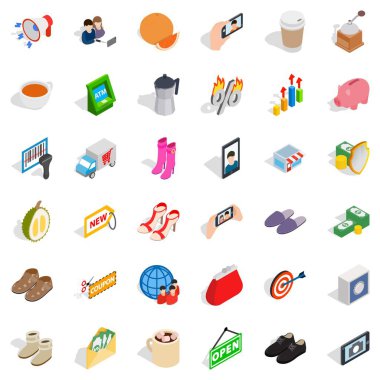 Kadın Satılık Icons set, izometrik stili