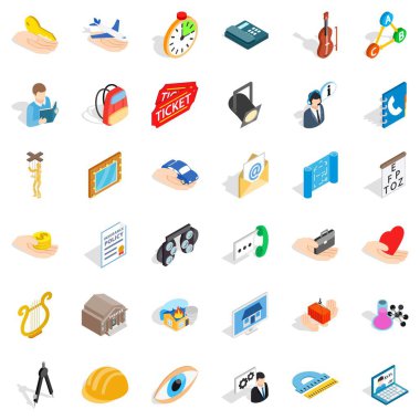 Zor iş Icons set, izometrik stili