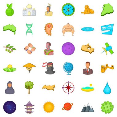İyi dünya Icons set, karikatür tarzı