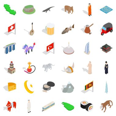 Dünya Turizm Icons set, izometrik stili