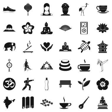 Yoga gevşeme Icons set, basit tarzı